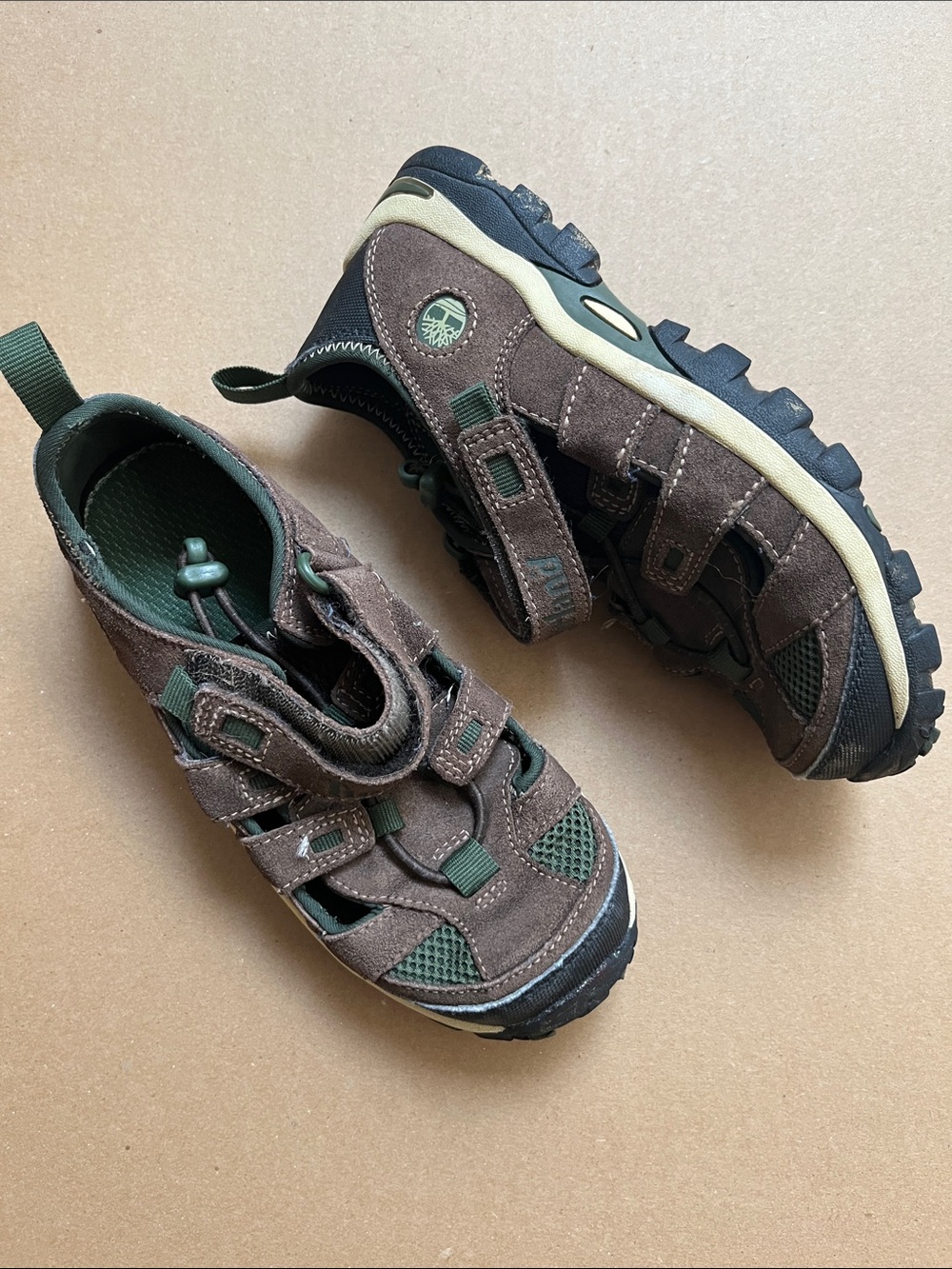 Timberland Kids Brown Green Leather Outdoor Hiking Sport Sandals Size 2 Youth